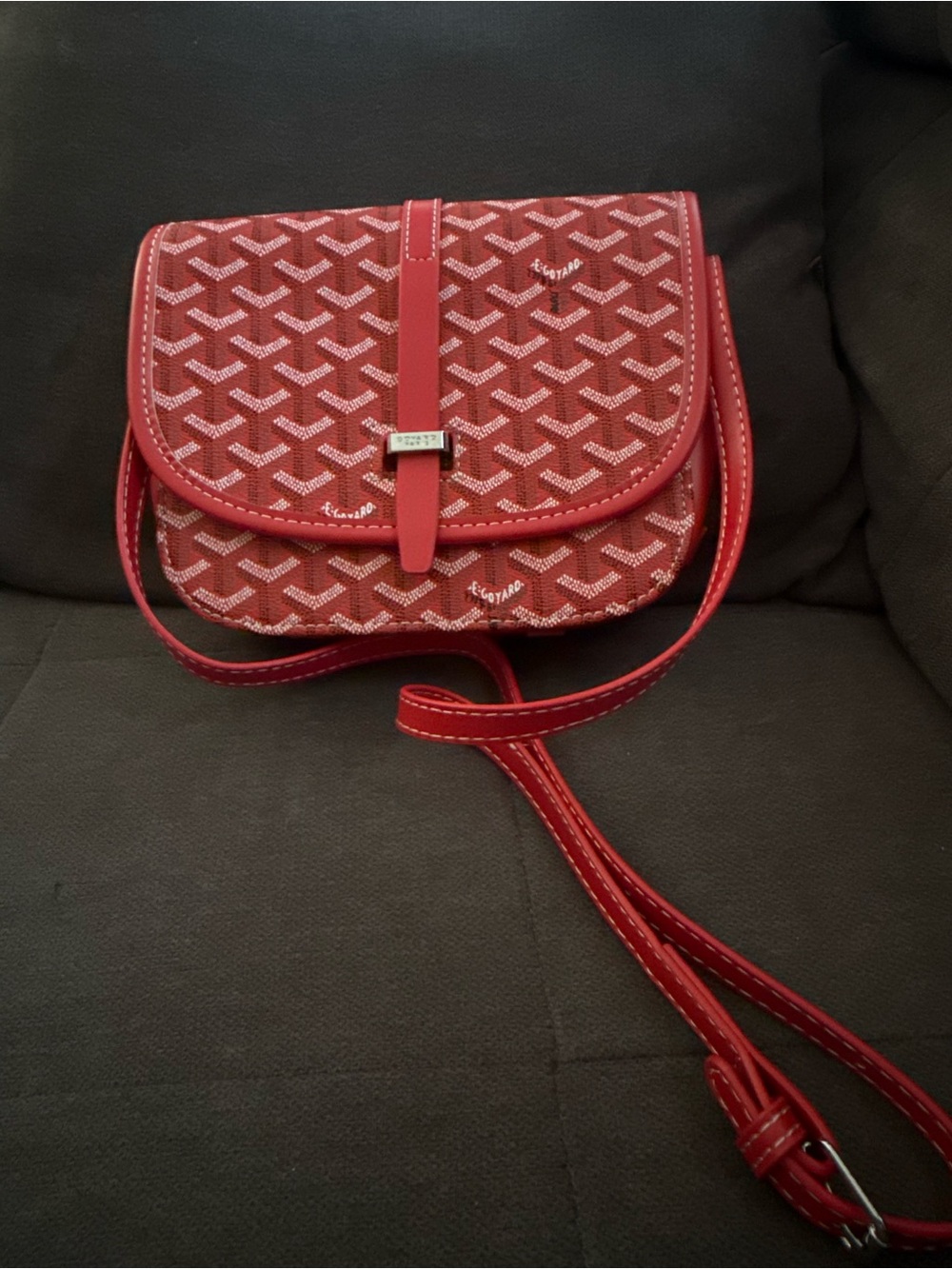 Red Patterned Crossbody Bag - Compact Everyday Shoulder Bag